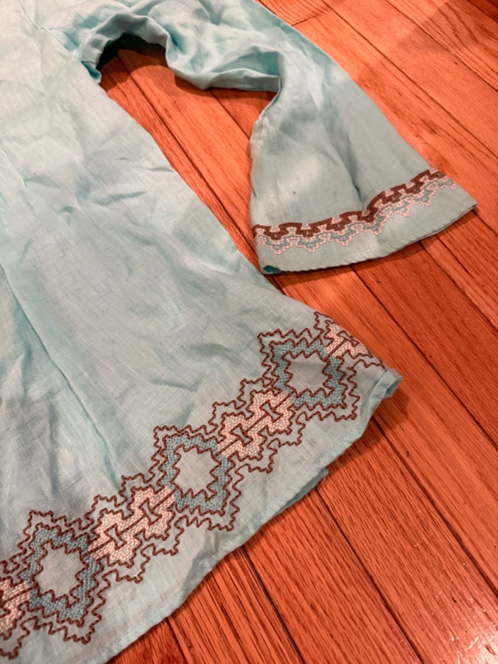 Linen Embroidered Tunic - Mint Blue - Picture 5 of 8